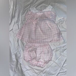 Janie & Jack 0-3 Month pink & white gingham baby dress w bloomers